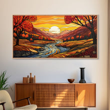 Carregar imagem no visualizador da galeria, Fall Wall Art, Abstract Wall Print, Sunset Art, River Art, Canvas Print, Wall Hanging, Panoramic Art, Nature Lover Gift, Above Bed Decor