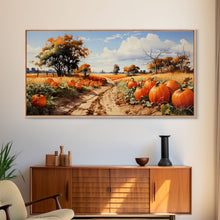 Cargar imagen en el visor de la galería, Fall Wall Art, Pumpkin Decor, Nature Wall Art, Canvas Print, Wall Hanging, Panoramic Art, Farmhouse Art, Country Home Decor, Kitchen Prints