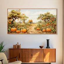 Carregar imagem no visualizador da galeria, Fall Wall Art, Pumpkin Decor, Nature Wall Art, Canvas Print, Wall Hanging, Panoramic Art, Living Room Prints, Country Home Wall Art, RV Art