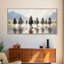 Load image into Gallery viewer, Cowboy Art Print, Western Wall Art, Horse Wall Art, Canvas Print, Wall Hanging, Panoramic Art, Ranch Decor, Western Art, College Dorm Decor