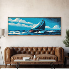 Cargar imagen en el visor de la galería, Come Sail Away - Panoramic Sail Boat Art - Framed Canvas Print - Oil Painting Reprint - Framed Art - Sailing On The Ocean Blue