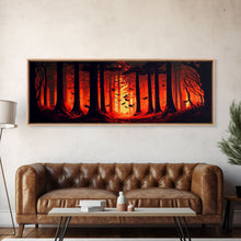 Load image into Gallery viewer, Forest Landscape Art, Forest Fire, Fall / Autumn Decor, Panoramic Wall Art, Framed Canvas Print, Orange and Yellow Fantasy Forest
