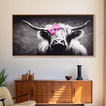 Load image into Gallery viewer, Cute Highland cattle canvas, wall art, Farmhouse decor, Cow Black White print Rustic wall decor Animals painting Scottish cow wall art