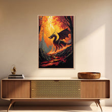 Carregar imagem no visualizador da galeria, Fiery Dragon Burning Down Forest Canvas Print - Mystical Fantasy Wall Art Home Decor Artwork