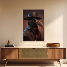 Load image into Gallery viewer, Crow wearing a plague doctor mask, poster art, cool spooky fine art poster print