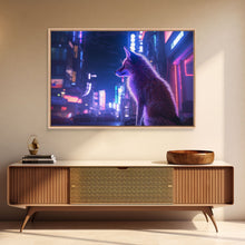 Load image into Gallery viewer, Alley Fox, Cyberpunk city, framed canvas print, urban decay art
