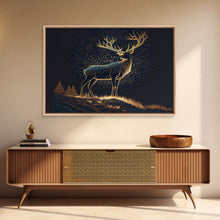Load image into Gallery viewer, Deer made of stars, reflection stag, framed canvas print, unique wall art, starry night stag