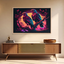 Load image into Gallery viewer, Birds of Prey at sunset, Hawks on a branch, framed canvas print