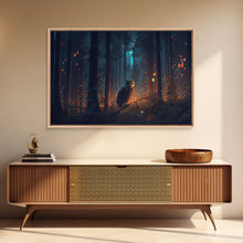 Carregar imagem no visualizador da galeria, Fantasy forest art, Fireflies and the owl at midnight, framed canvas art, framed canvas print