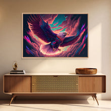 Load image into Gallery viewer, Birds of Prey art, bioluminescent Bald eagle, vaporwave art animal print, framed canvas print, framed canvas print, wall art with frame