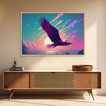 Carregar imagem no visualizador da galeria, Bald eagle in flight, vaporwave sunset, vaporwave art, framed canvas print, pink and turquoise art