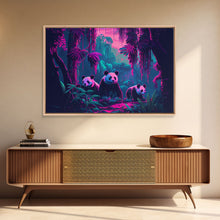 Carregar imagem no visualizador da galeria, Cute pandas, jungle, framed canvas print, framed wall art, synthwave animal art