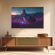 Carregar imagem no visualizador da galeria, Cute animal prints, vaporwave fox hunting in the tall grass, framed canvas print