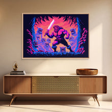 Carregar imagem no visualizador da galeria, Barbarian pixel art, vaporwave RPG concept art, framed canvas print, synthwave tabletop art