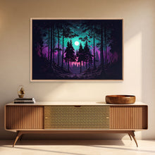 Cargar imagen en el visor de la galería, Fantasy forest art, full moon visible through the trees, framed canvas print, framed wall art