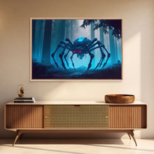 Load image into Gallery viewer, Cyborg Spider, Scifi Fantasy horror art, robot spider on the hunt, framed canvas print