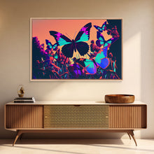 Load image into Gallery viewer, Beautiful butterfly art, vaporwave aesthetic pastel art, framed canvas print