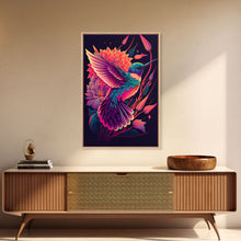 Load image into Gallery viewer, Beautiful Retro-Wave Humming Bird, framed canvas print, Colorful farmhouse wall art