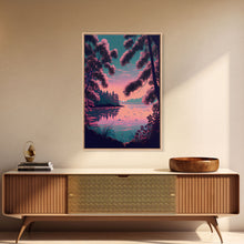 Load image into Gallery viewer, Beautiful Sunset over the lake, My Secret Spot, framed canvas print, Pinkwave retro style landscape art