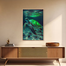 Load image into Gallery viewer, Cute Sea Turtles swimming in the ocean, sea turtle wall decor, framed canvas print