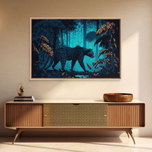 Load image into Gallery viewer, Black and Turquoise Panther, framed canvas print, unique wall art, wildlife canvas art, living room wall art