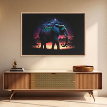Load image into Gallery viewer, Elephant Art | Framed Canvas Print | Framed Wall Art | Animal Prints | Wildlife Art | Elephant Walks Under A Full Moon | Kid's Room Decor