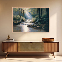 Cargar imagen en el visor de la galería, Colorful Watercolor Art, Framed Canvas Print, unique wall art, framed wall art, Landscape watercolor, Beams of Sunlight piercing the canopy