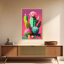 Carregar imagem no visualizador da galeria, Cactus Art, Pop Art Style, Framed Canvas Print, Pueblo Style Midwest Decor, Western Art, Primitive Style Wall Art