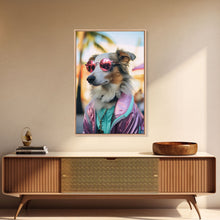 Load image into Gallery viewer, Border Collie Wall Print, Dog Wall Art, Dog With Shades, Pink Hoodie, Funny Art, Framed Wall Art, Framed Canvas, Wall Print, Wall Canvas