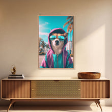 Cargar imagen en el visor de la galería, Corgi In Pink And Blue Hoodie Sunglasses Wall Print, Dog Art Print, Dog Portrait, Framed Wall Art, Framed Canvas, Wall Print, Wall Canvas
