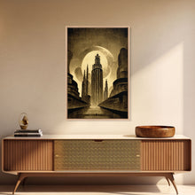 Load image into Gallery viewer, Dystopian Metropolis Art Deco Canvas Print, City Skyline, Fantasy Art, Art Deco Living Room Art, ready to hang wall art