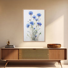 Load image into Gallery viewer, Blue Bachelor Buttons Art Print - Framed Giclee Oil Painting Print - Oil Painting Still Life Original - Large Flower Canvas Print or Poster