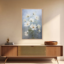 Load image into Gallery viewer, Cosmos Art Print - Framed Canvas Art - Oil Painting Poster Print - White Flowers Still Life - Small Flower Bouquet Oil Painting Wall Art