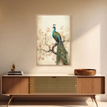 Load image into Gallery viewer, peacock wall art | peacock art print | boho wall art | peacock poster | mid century modern art | home office wall art | Farmhouse Canvas Art