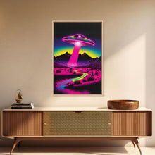 Load image into Gallery viewer, Psychedelic UFO Art, The Abduction, Retro 80s Style Scifi Art, Framed Canvas Print