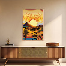 Carregar imagem no visualizador da galeria, Art Deco Style Desert Landscape Painting Canvas Print, Framed Canvas Art, Unique Arizona Pueblo Style Southwestern Art