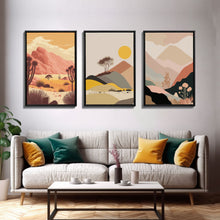 Carregar imagem no visualizador da galeria, Abstract Cactus Desert Print Set of 3 Prints, Boho Decor, Desert Sun Moon Wall Art, Terracotta Blush Black Art, Framed Canvas