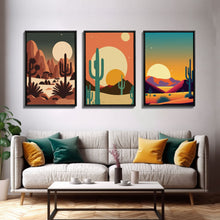 Load image into Gallery viewer, Arizona Desert Landscape, Framed Canvas Print Set, 3 Piece Wall Art, Brown Sepia Art, Mountains Wall Art, Office Wall Art