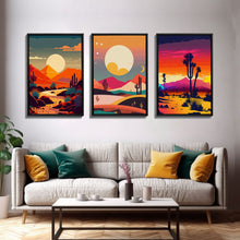 Load image into Gallery viewer, Art Deco Minimalism Desert Art, 3 Piece Triptych Art, Framed Canvas Prints, Multi-Panel Art, Desert Prints, Arizona Art, Western Decor