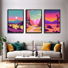 Load image into Gallery viewer, Desert Canvas Prints Set of 3, Arizona Desert 3 Panel Wall Art, Retro Boho Desert Art Print, Nature Gallery Wall Set, Large Framed Wall Art