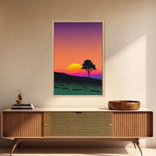 Carregar imagem no visualizador da galeria, A Lone Tree in a Texas Field At Sunset, Retro Style MCM Art, Framed Canvas Print, Trendy Wall Prints, Landscape and Sunset Outrun Art