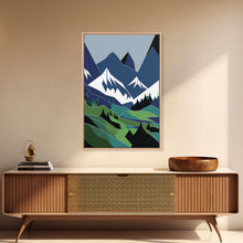 Carregar imagem no visualizador da galeria, Abstract Pacific Northwest Art, Minimalist Boho Style Forest and Mountain Landscape, Framed Canvas Art, Abstract Art, Green Mountains