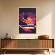 Carregar imagem no visualizador da galeria, Framed Canvas Print - Pop Art Style Beach at Sunset with Palm Trees - Retro Style - Living Room / Office / Bedroom Wall Art