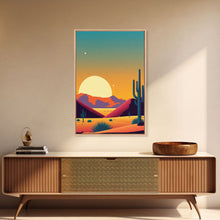 Carregar imagem no visualizador da galeria, Framed Canvas Print - Pop Art Desert Landscape at Sunset - Ready to Hang Wall Art - Retro Desert Prints - Minimalist Art