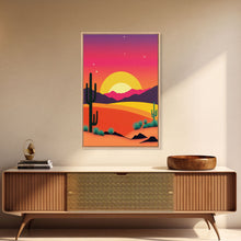 Carregar imagem no visualizador da galeria, Framed Canvas Art | Sunset Desert Landscape | Pop Art Style | UV-Resistant Coating | Hand-Stretched | 1.5" Thick Wooden Frame