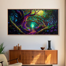 Cargar imagen en el visor de la galería, Fantasy wall art, canvas print, magical forest, fantasy landscape art, ready to hang wall art, magical glowing forest fantasy art