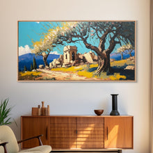 Load image into Gallery viewer, Ancient Roman Ruins, Framed Canvas Print, Old World Art, Olive Tree Amongst The Ruins, Living Room Decor