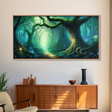 Load image into Gallery viewer, Beautiful magical fairy forest, Framed canvas print, Fantasy forest wall art Enchanted forest, Fantasy Home Decor
