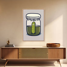 Load image into Gallery viewer, Sad Pickle Art, Framed Canvas Print, The Last Pickle, Cartoon Pickle Art