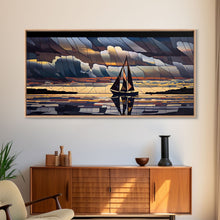 Carregar imagem no visualizador da galeria, Art Deco Stained Glass Sail Boat Wall Art | Framed Canvas Print | Nautical Art | Seascape Art | Beach House Decor